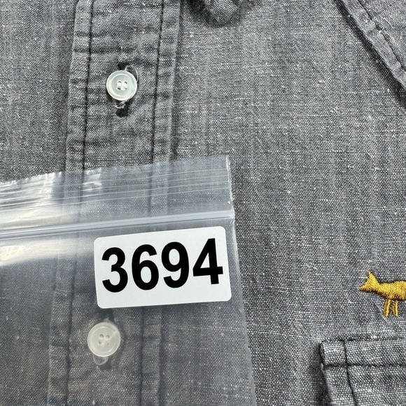 Maison Kitsune Gray Cotton Twill Fox Mens L/S Button Front Size M Japan - Picture 7 of 7